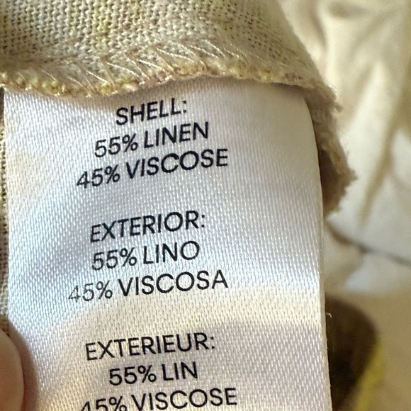 Calvin Klein Straight Leg Tropical Leaves Yellow Tan Pull-On Pants Elastic Tie - Picture 6 of 7